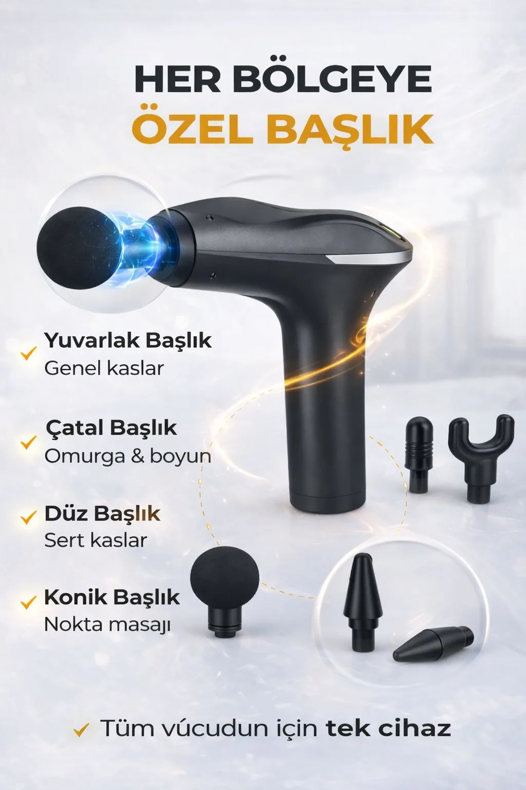 6 Başlıklı Derin Doku Masaj Tabancası – Kablosuz – ürün görseli 2