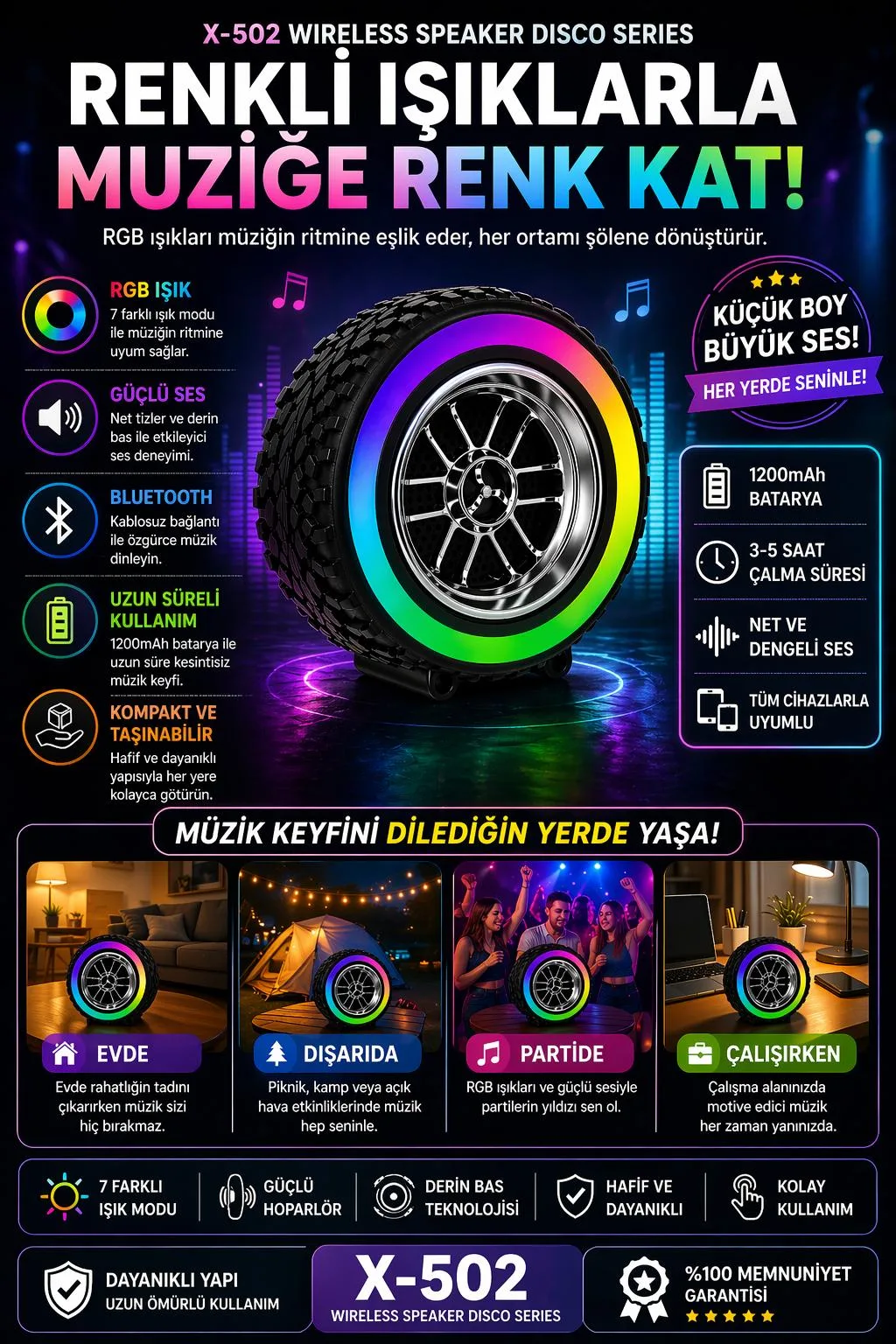 X-502 Mini Bluetooth Hoparlör – RGB, Güçlü Bas – ürün görseli 4
