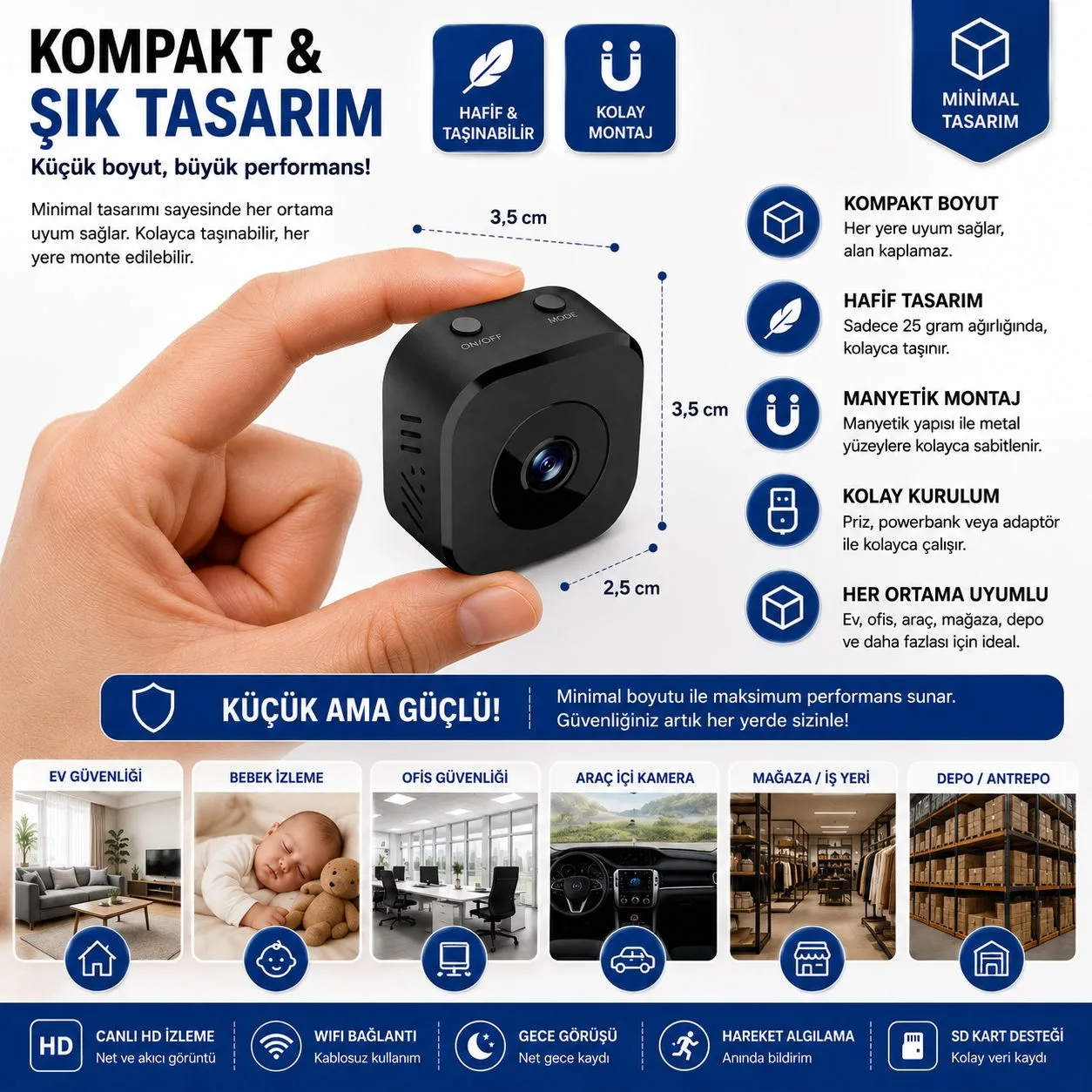 Mini WiFi Güvenlik Kamerası – Şarjlı, Gece Görüşlü – ürün görseli 4