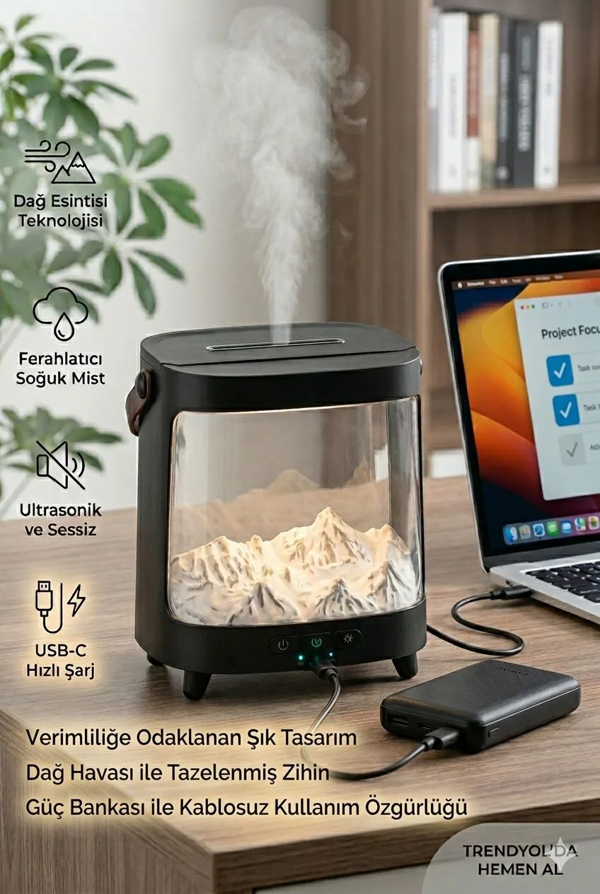 Dağ Tasarımlı Hava Nemlendirici – USB-C, LED – ürün görseli 4