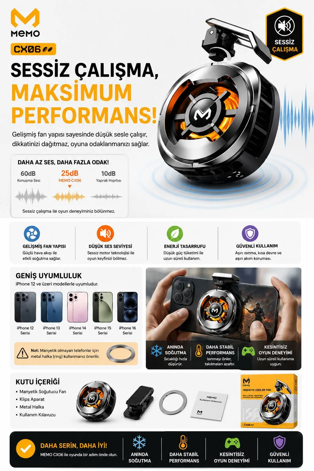 Memo CX06 Manyetik Telefon Soğutucu – MagSafe – ürün görseli 5