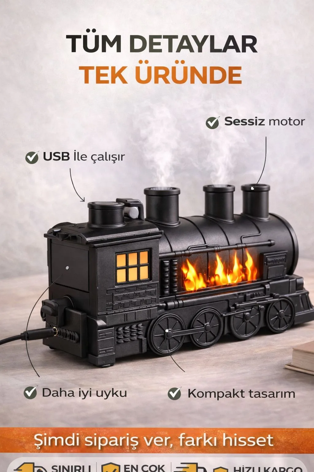 Buharlı Tren Hava Nemlendirici – Aromaterapi, LED – ürün görseli 6