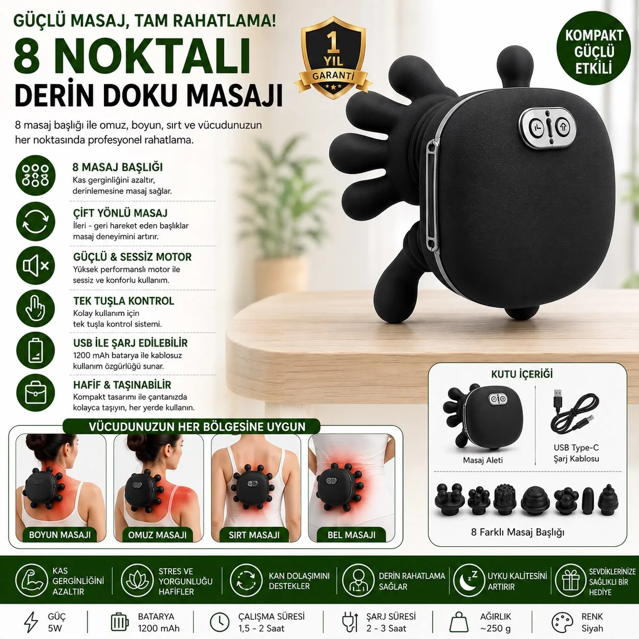 8 Noktalı Boyun ve Omuz Masaj Aleti – Çift Taraflı – ürün görseli 7