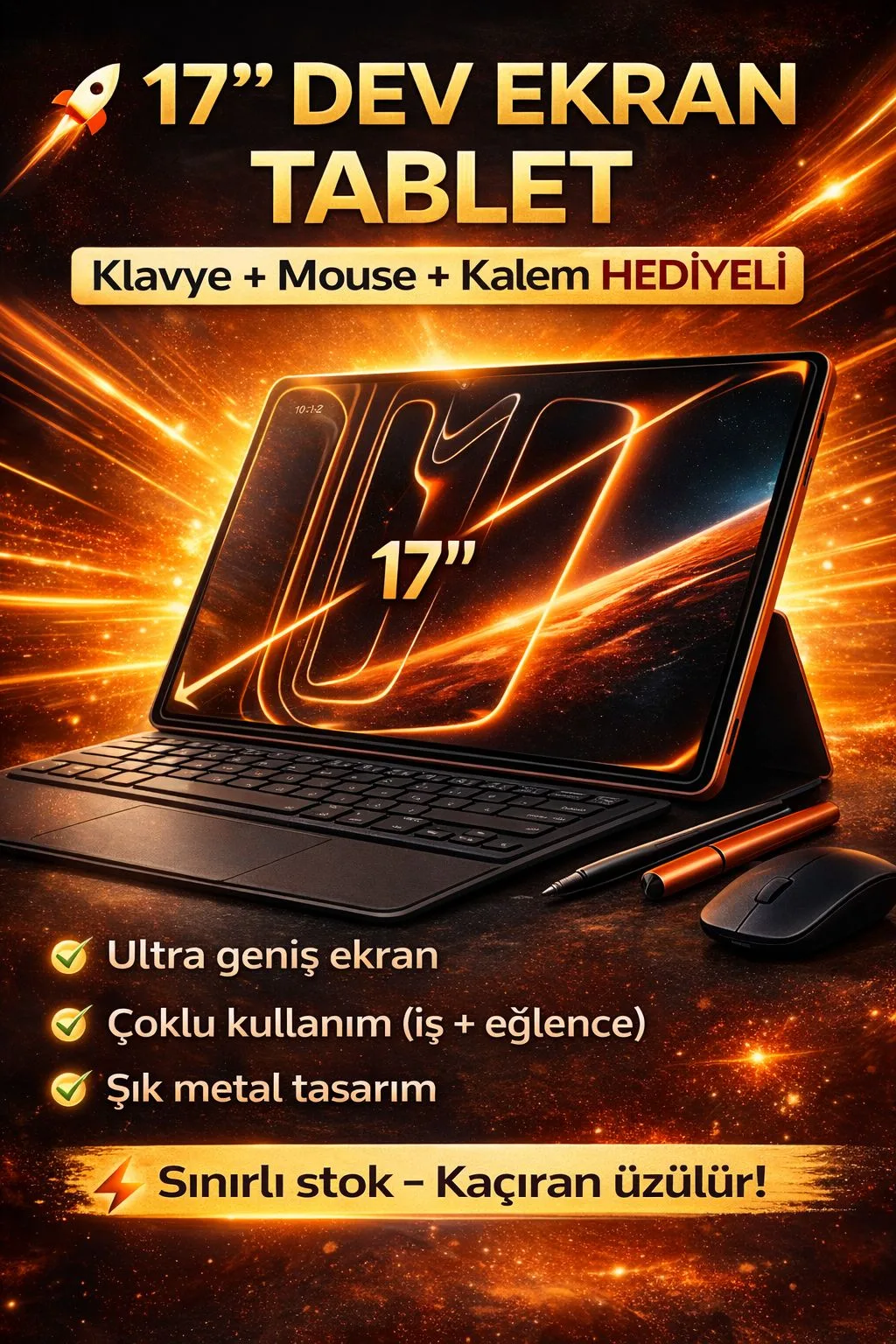 17 PRO MAX Klavyeli Tablet Seti – Mouse ve Kalem Dahil – ürün görseli 7