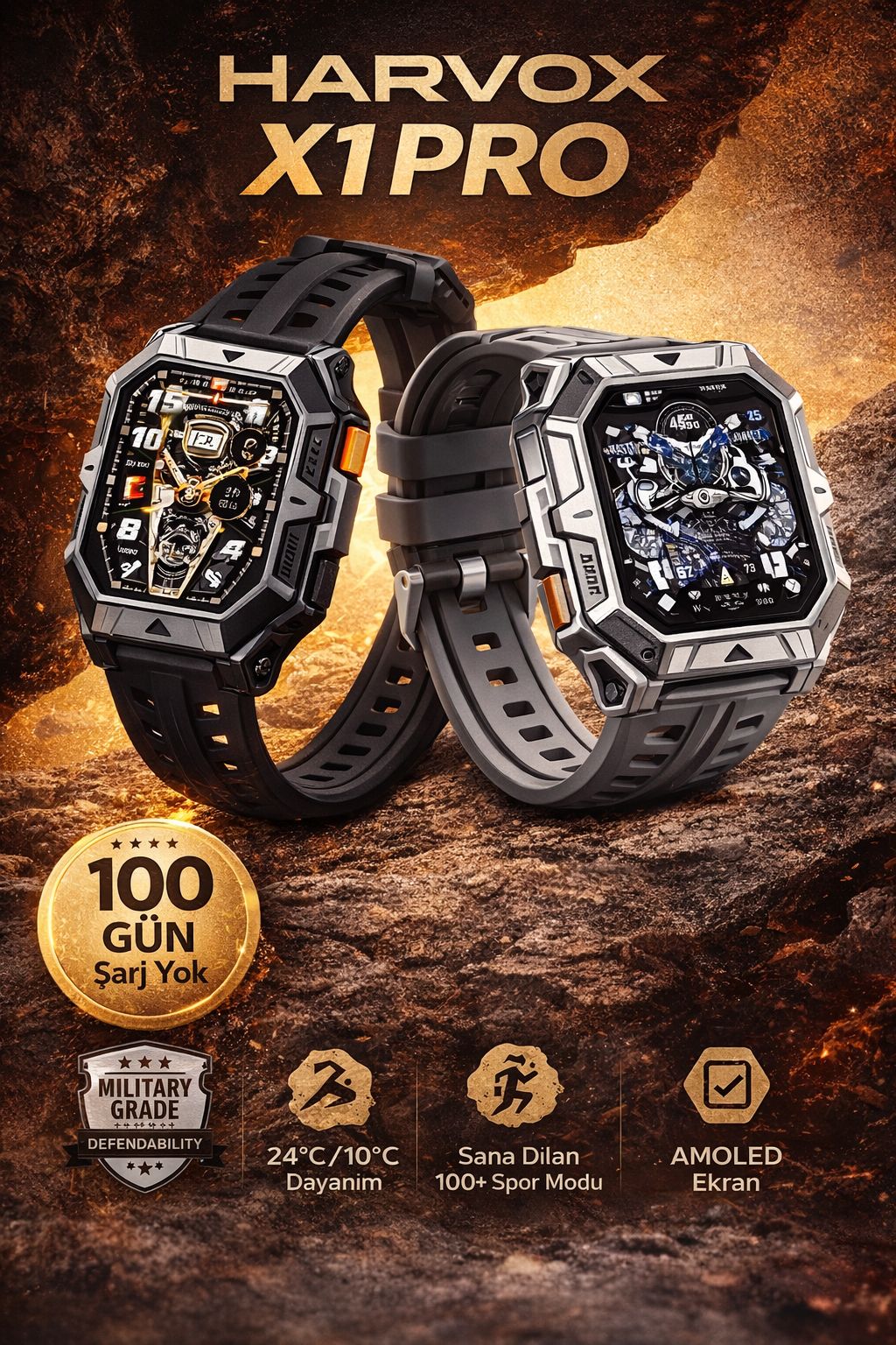 Harvox X1 Pro Akıllı Saat AMOLED Ekran 100+ Spor Modu Uzun Şarj Süreli Dayanıklı