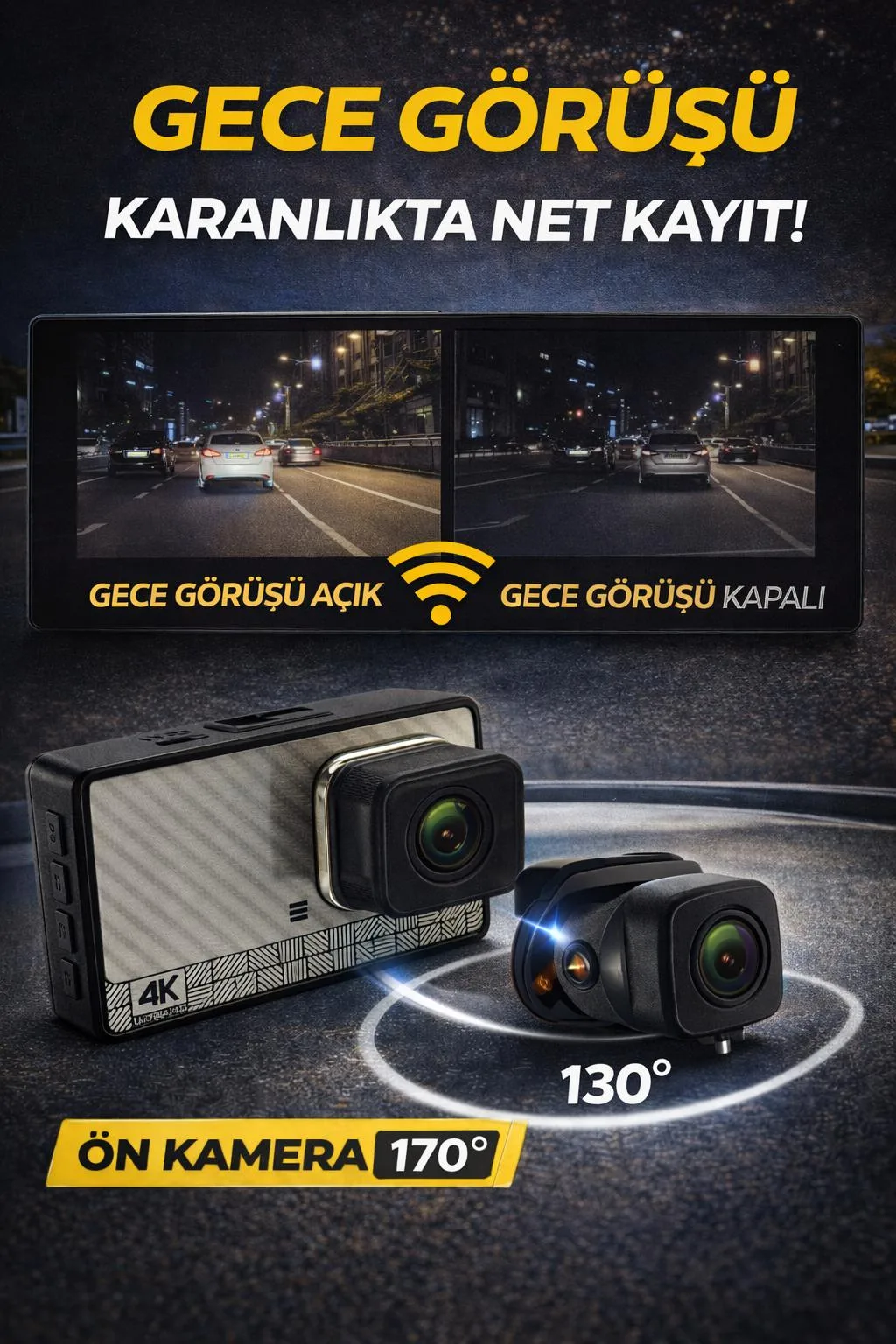 4K Ön Arka Araç Kamerası – WiFi, HDR, 170° – ürün görseli 5