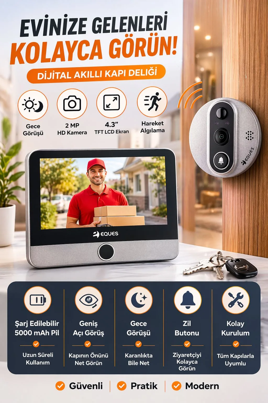 4.3 İnç Dijital Kapı Dürbün Kamerası – Gece Görüş