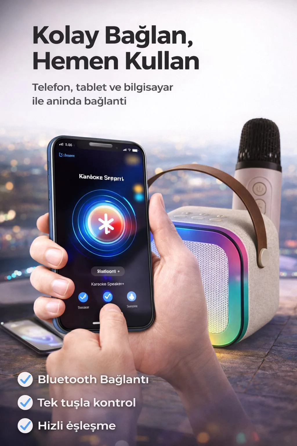 Karaoke Bluetooth Hoparlör Seti – Kablosuz Mikrofonlu – ürün görseli 3