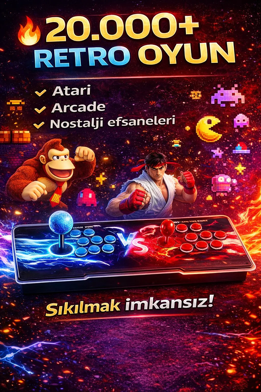 20.000 Oyunlu Retro Atari Konsolu – HDMI, Çift Kollu
