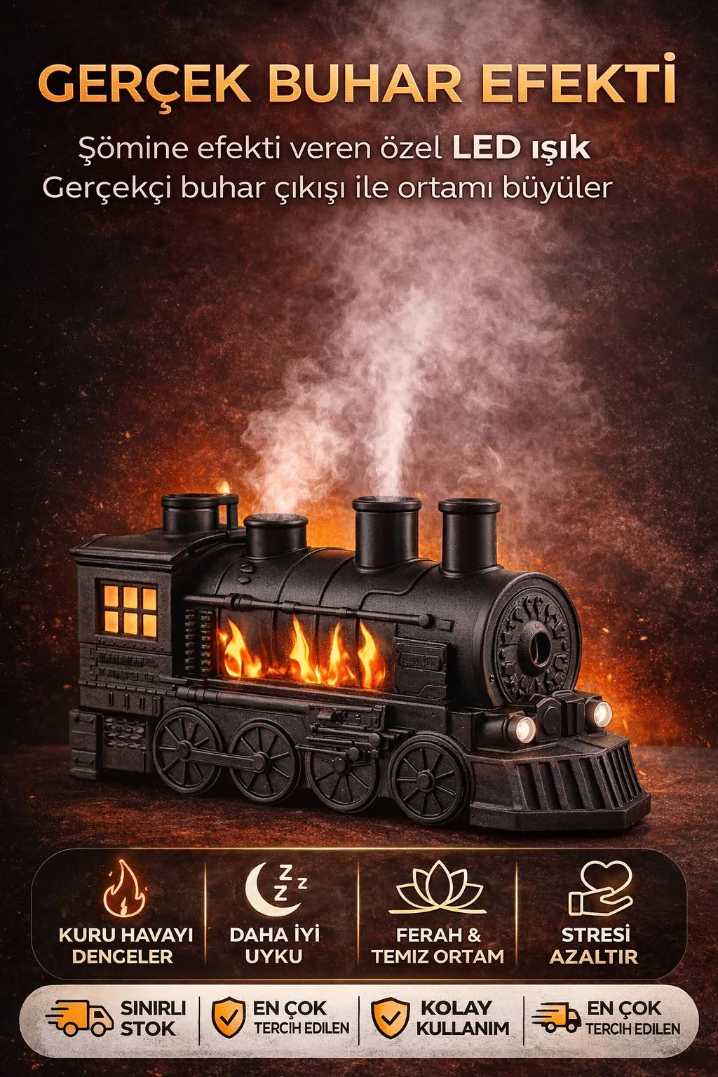 Buharlı Tren Hava Nemlendirici – Aromaterapi, LED – ürün görseli 2