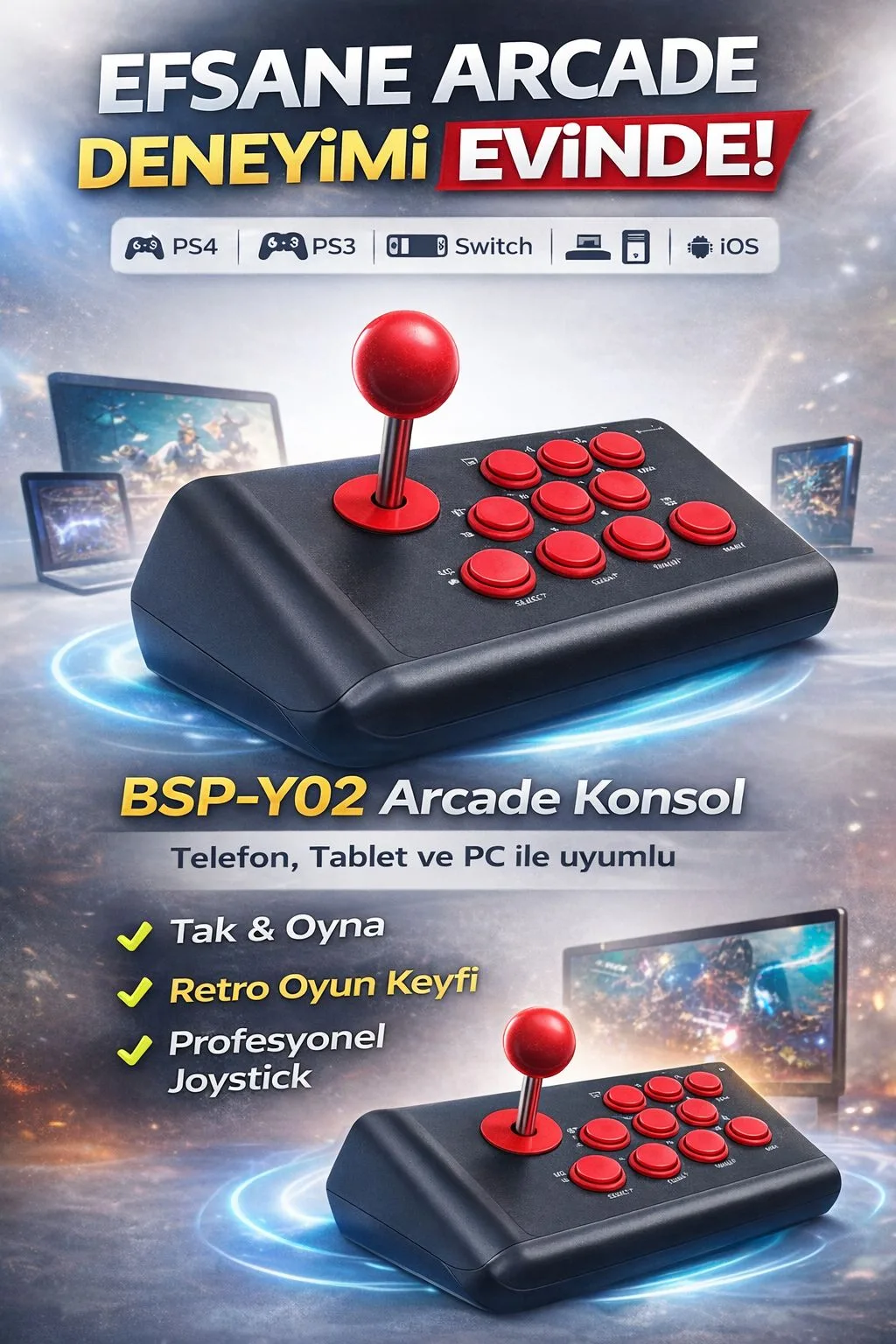 Tek Kişilik Arcade Oyun Konsolu – USB, TV Bağlantılı – ürün görseli 5