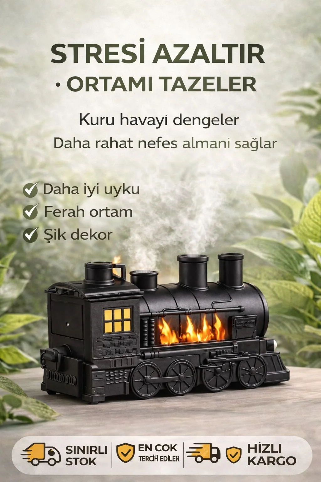 Buharlı Tren Hava Nemlendirici – Aromaterapi, LED – ürün görseli 5
