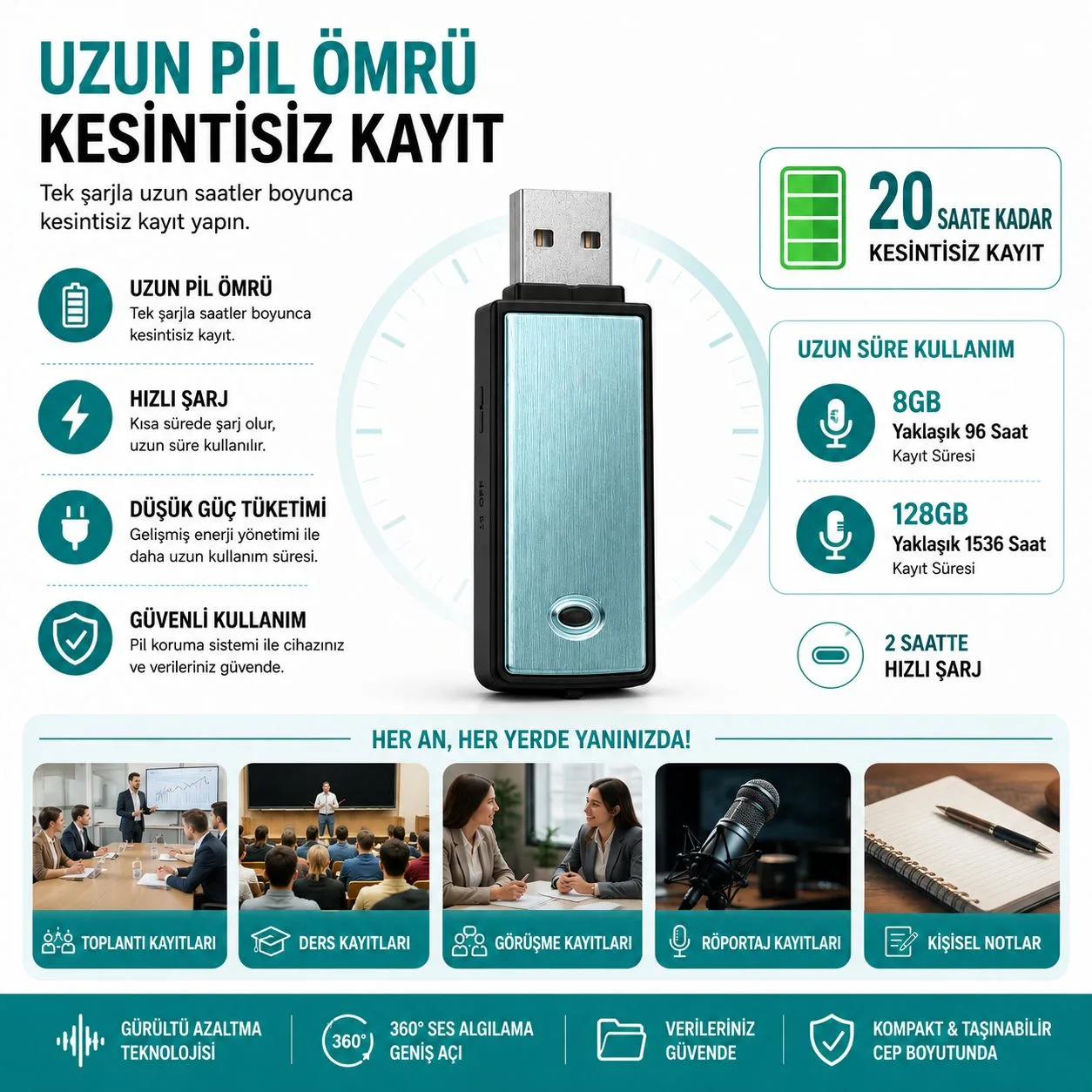 USB Mini Ses Kayıt Cihazı – Dijital Voice Recorder – ürün görseli 3