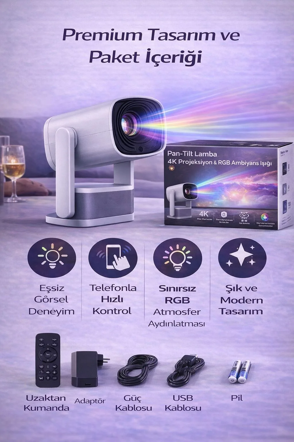 Mini Projeksiyon Cihazı – 4K Destekli, Kablosuz – ürün görseli 6