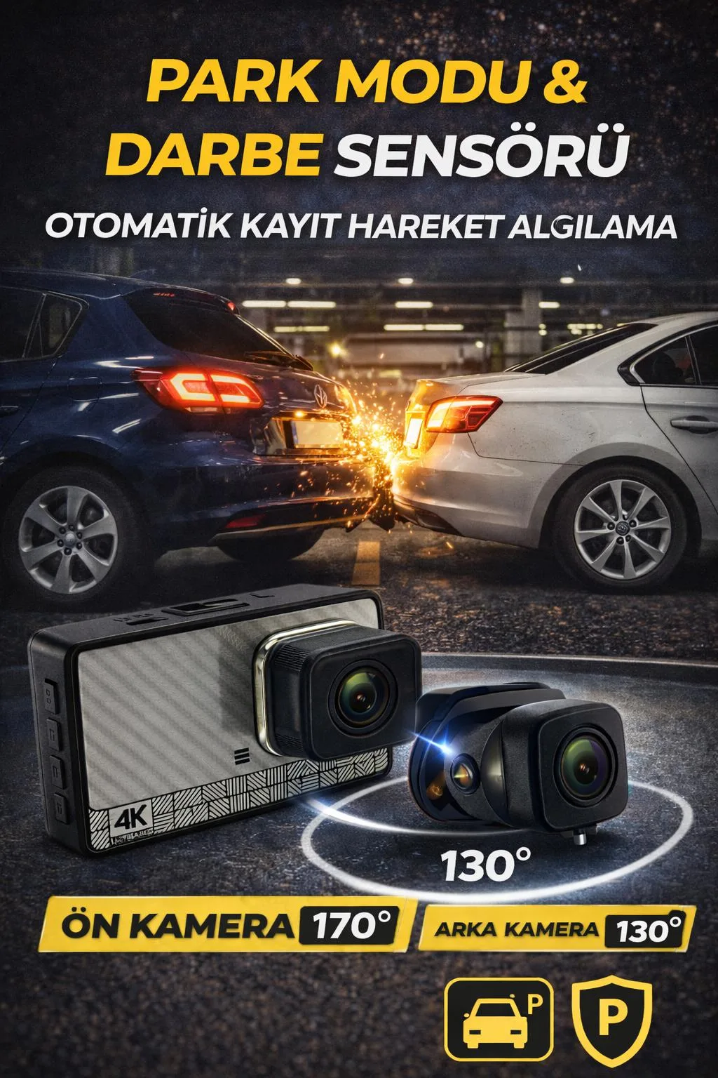 4K Ön Arka Araç Kamerası – WiFi, HDR, 170° – ürün görseli 2