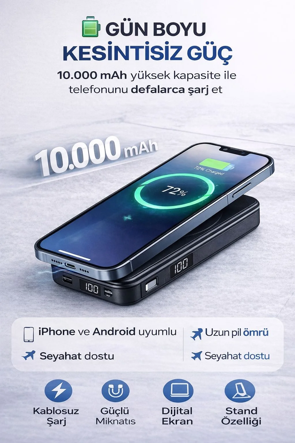 10.000mAh MagSafe Powerbank – 15W, Standlı – ürün görseli 2