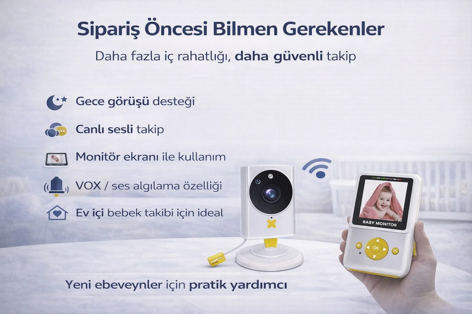 1080P Bebek Takip Kamerası – Ekranlı, Gece Görüş – ürün görseli 5