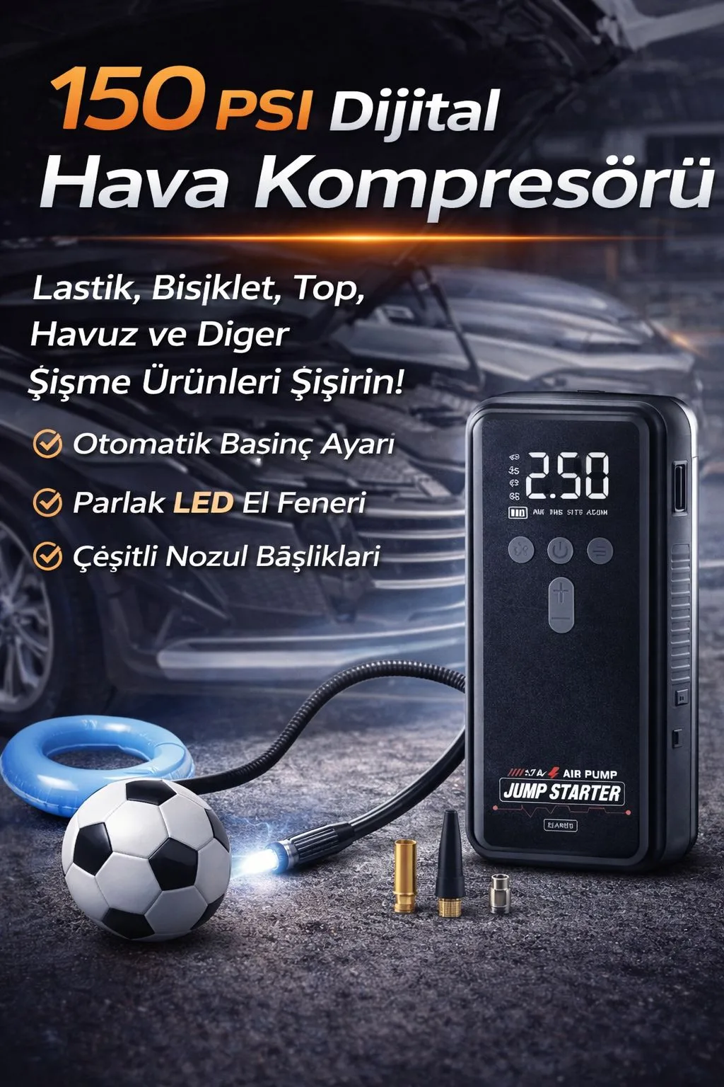 16.000mAh Akü Takviye Cihazı – 1000A, 12V, Kompresör – ürün görseli 7