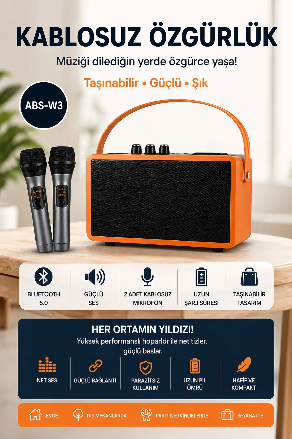 ABS-W3 Bluetooth Hoparlör – Mikrofonlu – ürün görseli 2