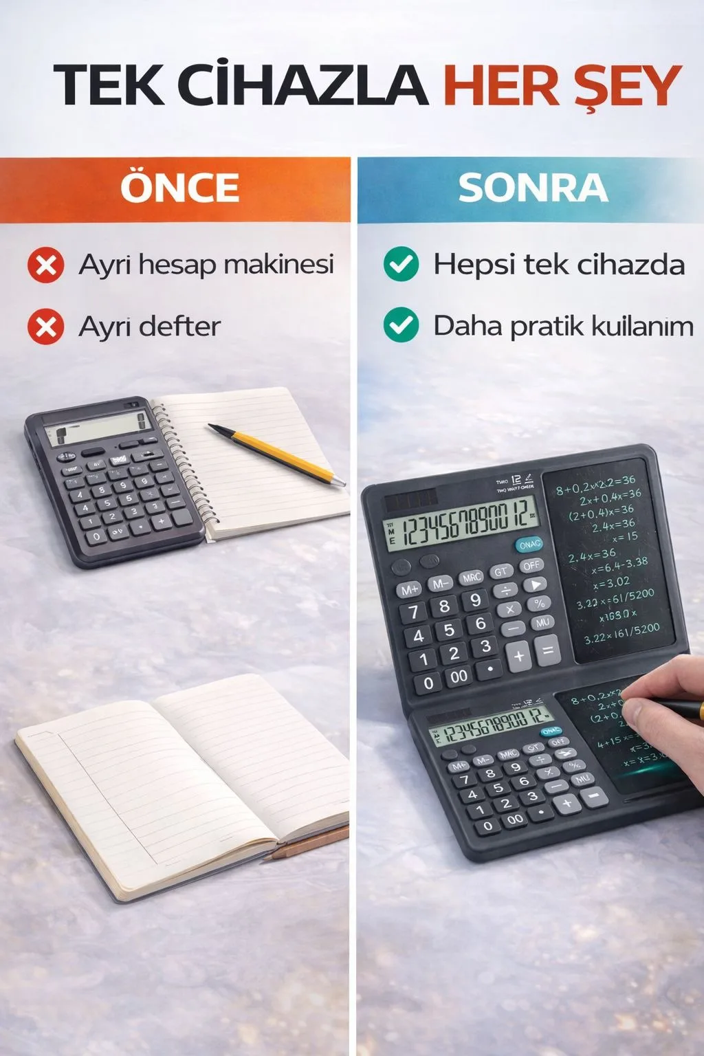 2’si 1 Arada Hesap Makinesi ve LCD Yazı Tableti – ürün görseli 3