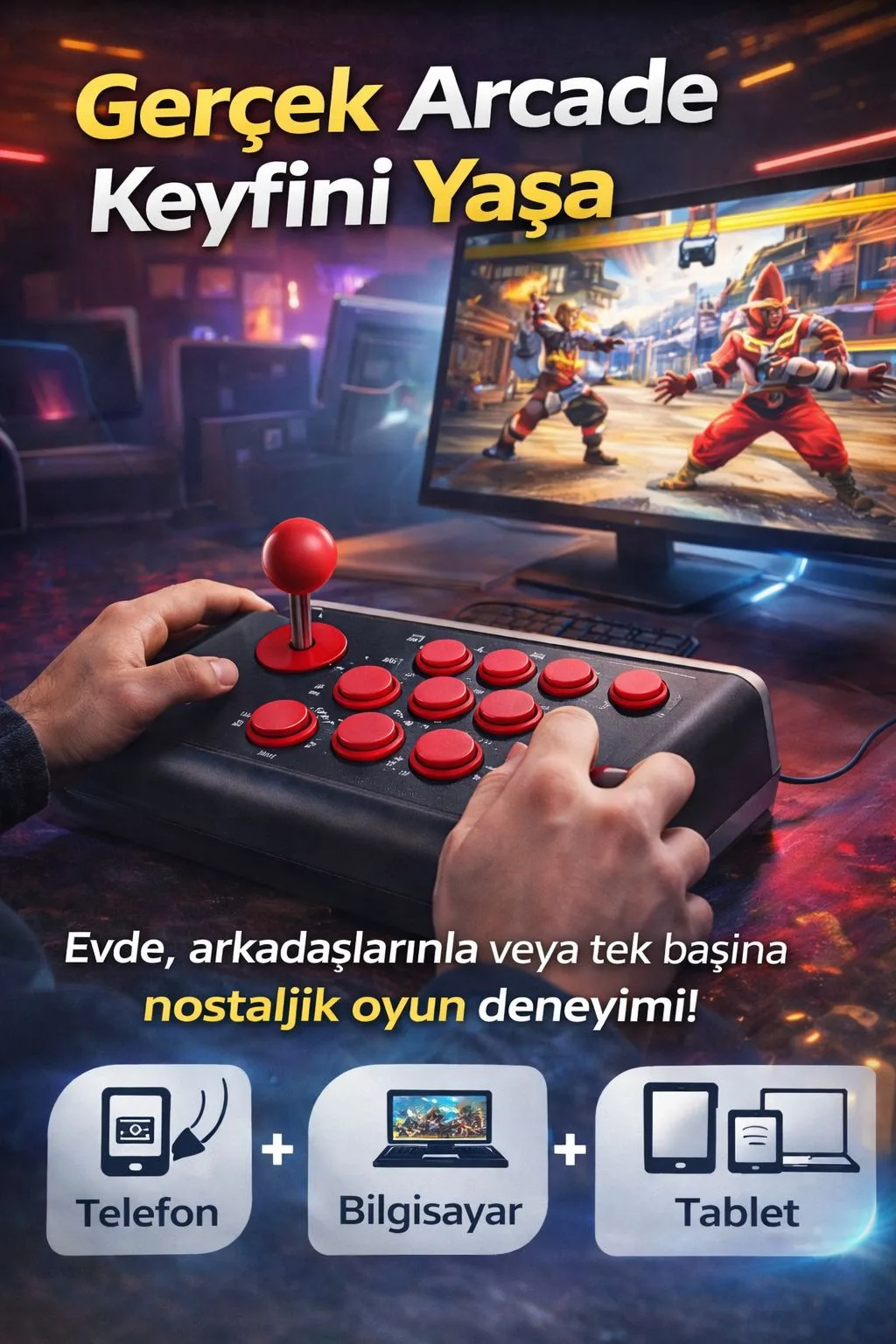 Tek Kişilik Arcade Oyun Konsolu – USB, TV Bağlantılı – ürün görseli 2