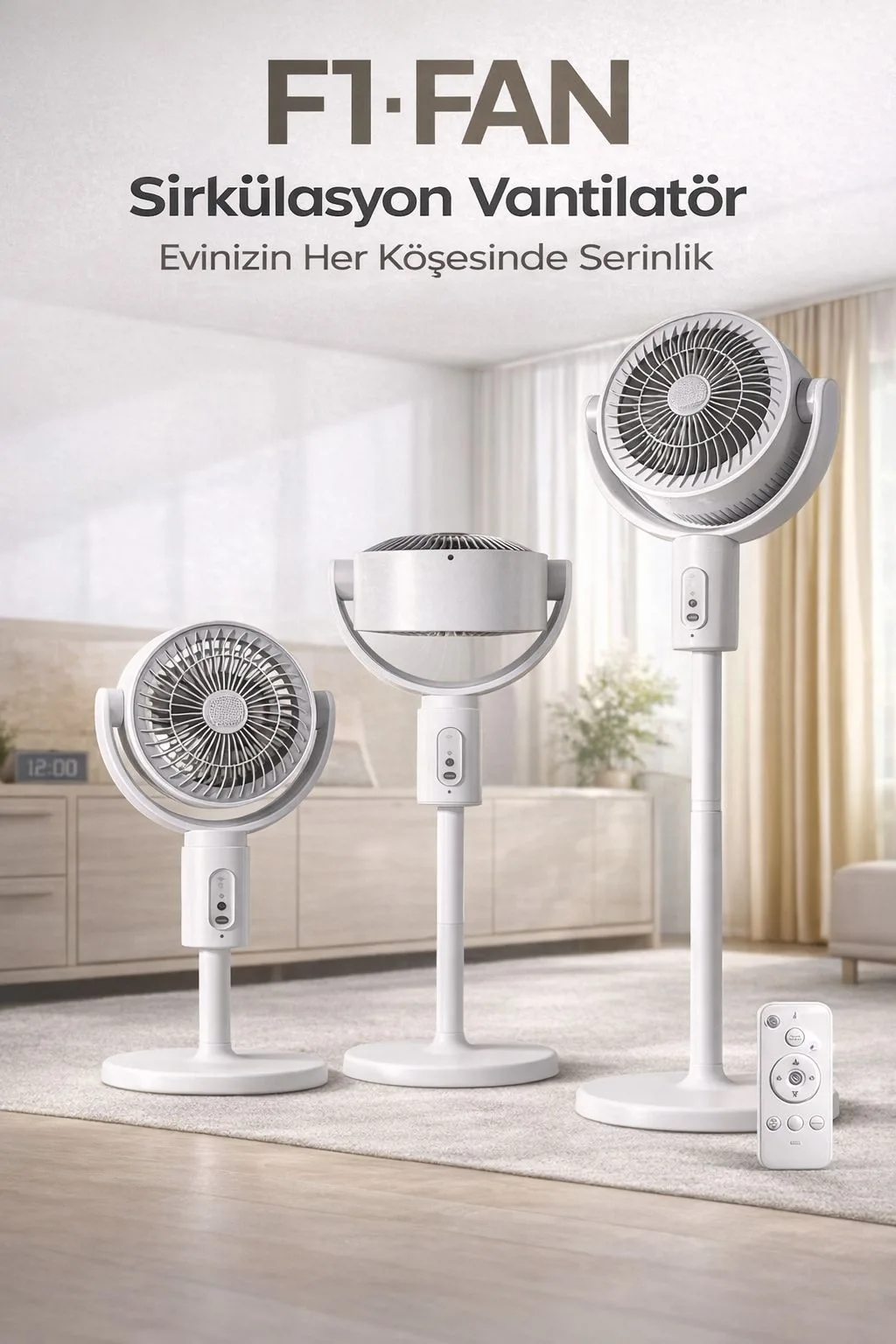 Ayaklı Sirkülasyon Vantilatör – Kumandalı, 3 Kademe