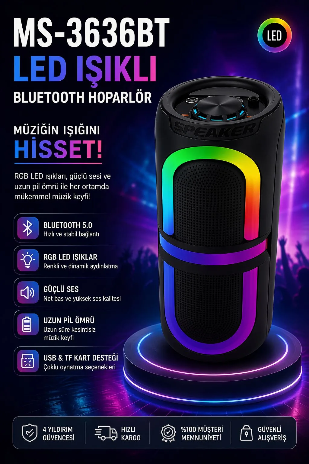 MS-3636BT Bluetooth Hoparlör – RGB LED