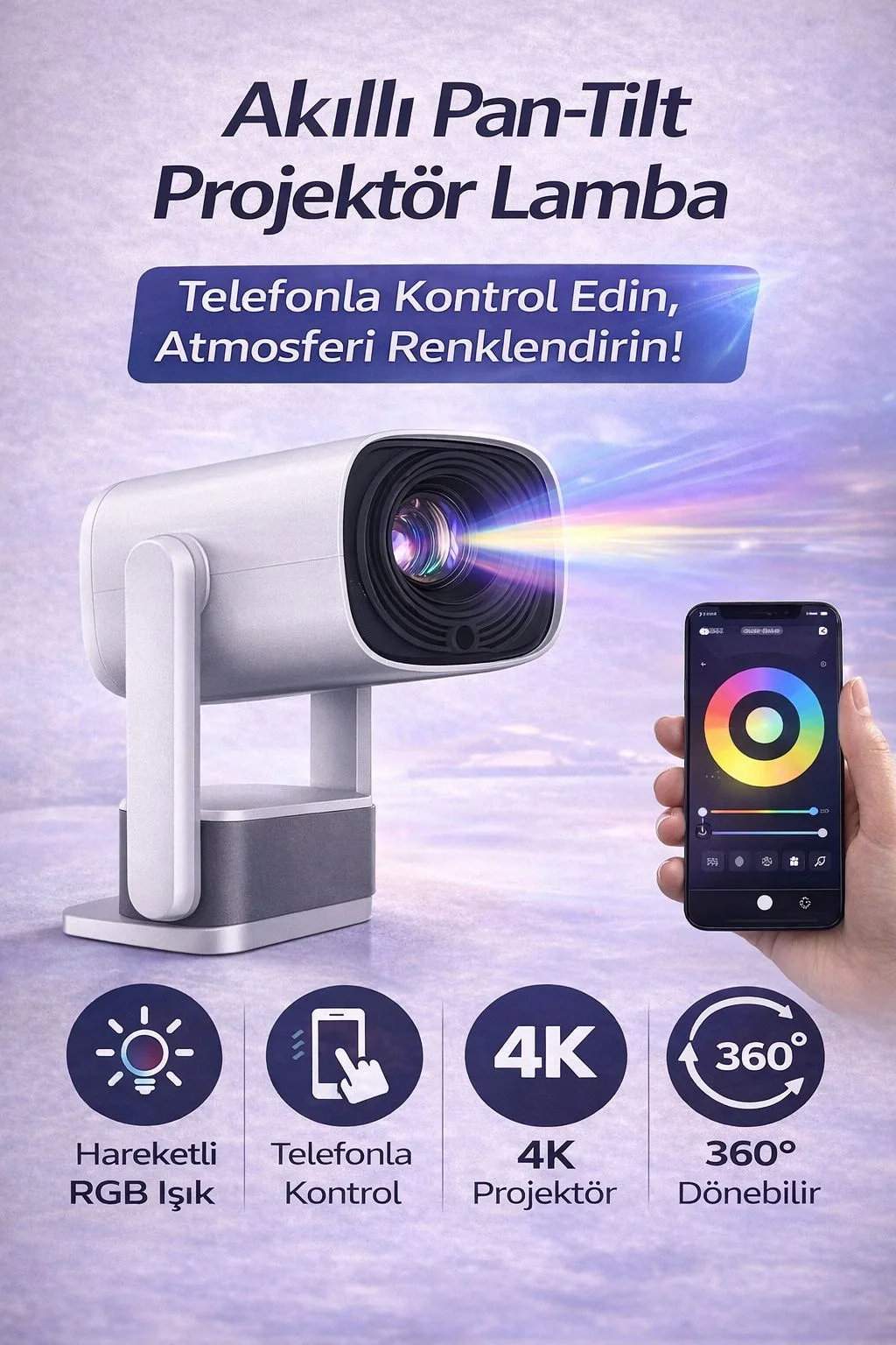 Şarjlı Mini Projeksiyon Cihazı – 4K Destekli