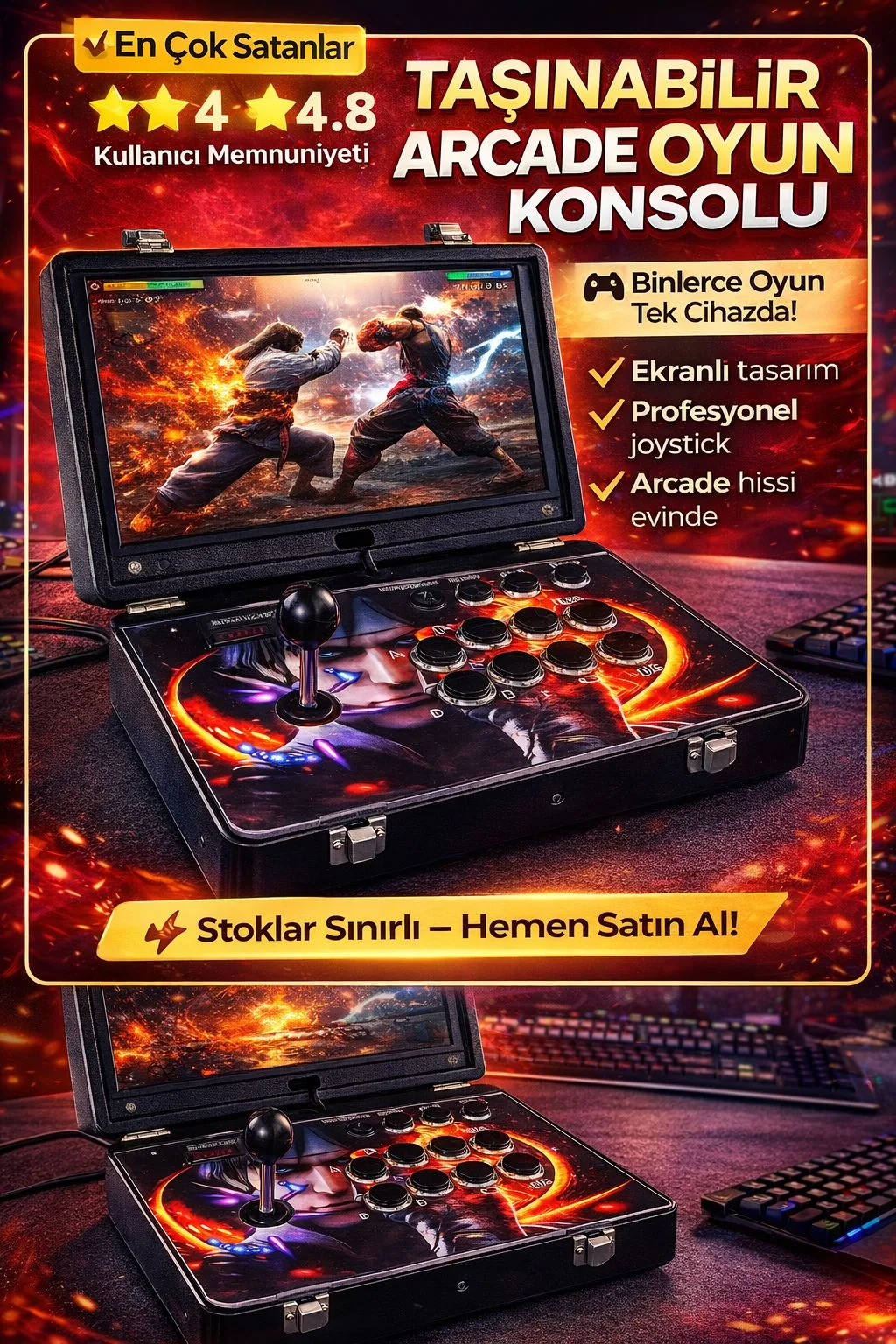 Tek Kişilik Retro Arcade Oyun Konsolu – Joystick