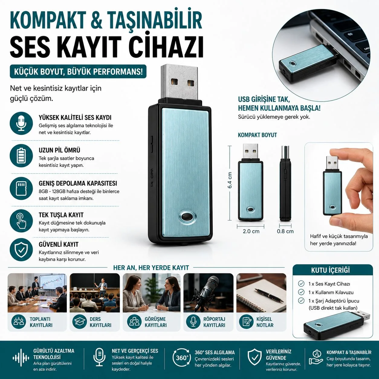 USB Mini Ses Kayıt Cihazı – Dijital Voice Recorder – ürün görseli 5