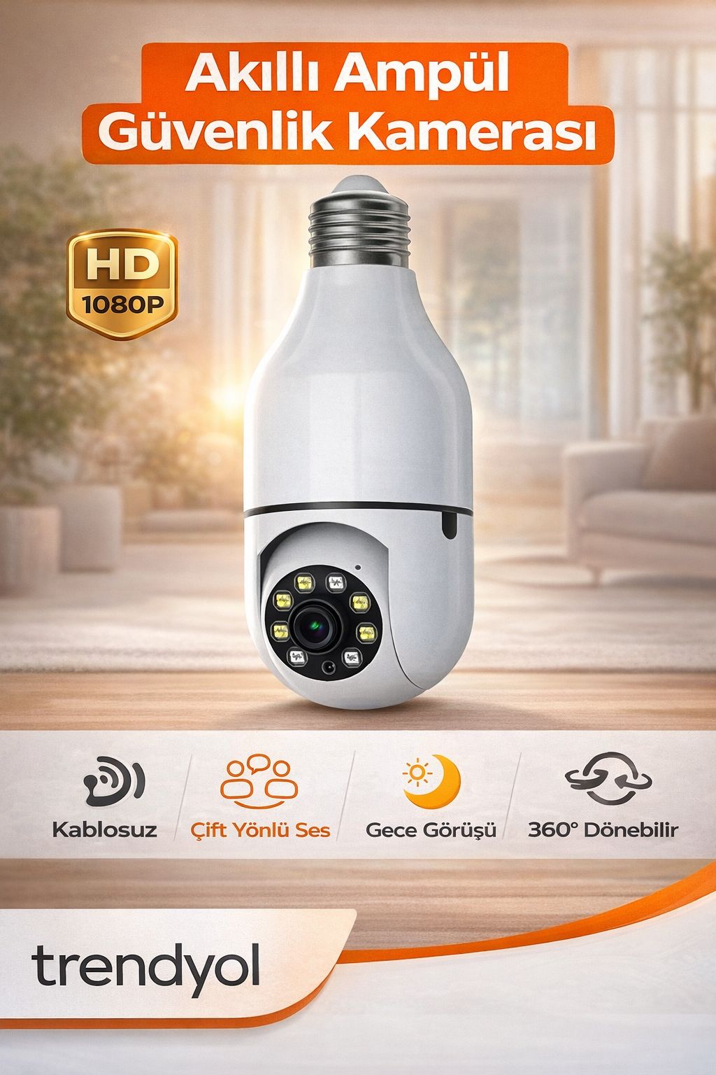 Akıllı Ampul Kamera Wifi 1080P 360° Gece Görüşlü Çift Yönlü Sesli Güvenlik Kamerası