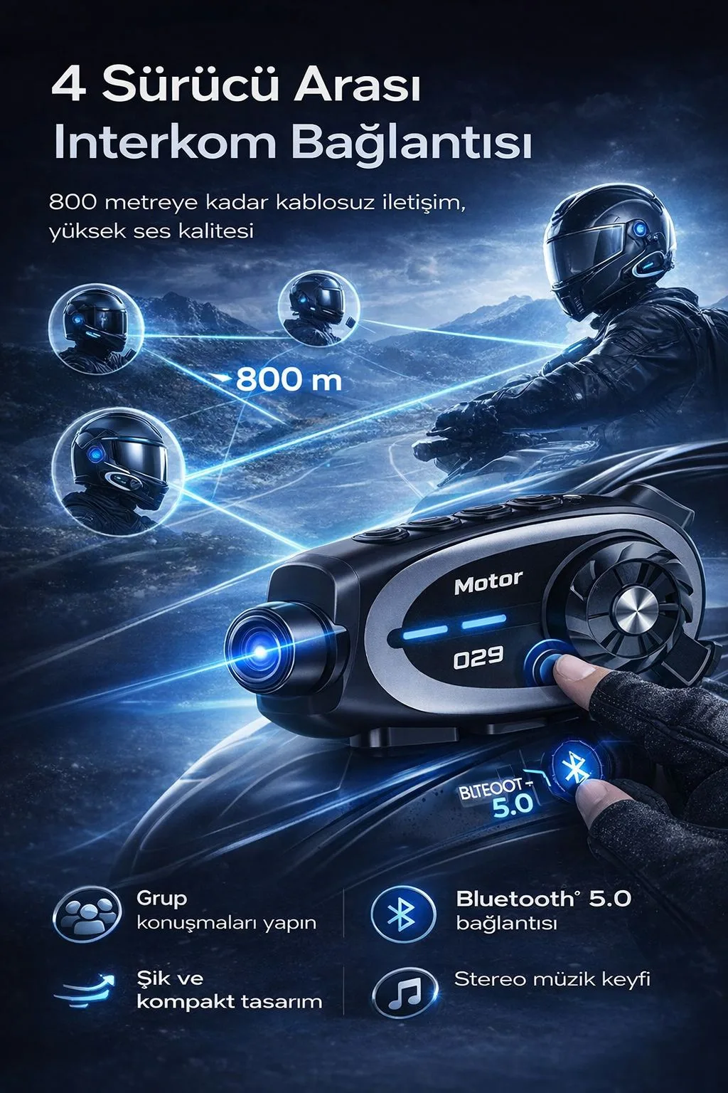 1080P Motosiklet Kask Kamerası ve Bluetooth Kulaklık – ürün görseli 2