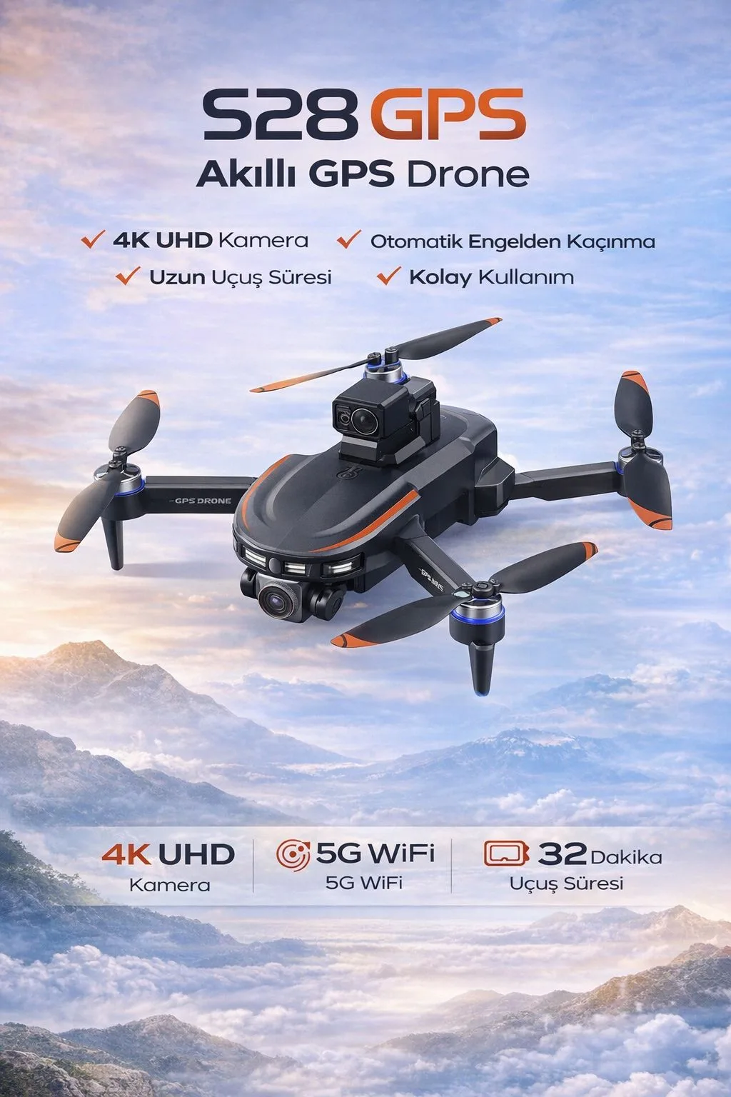 S28 GPS Drone – 4K Kamera, 5G WiFi, 32 Dakika Uçuş