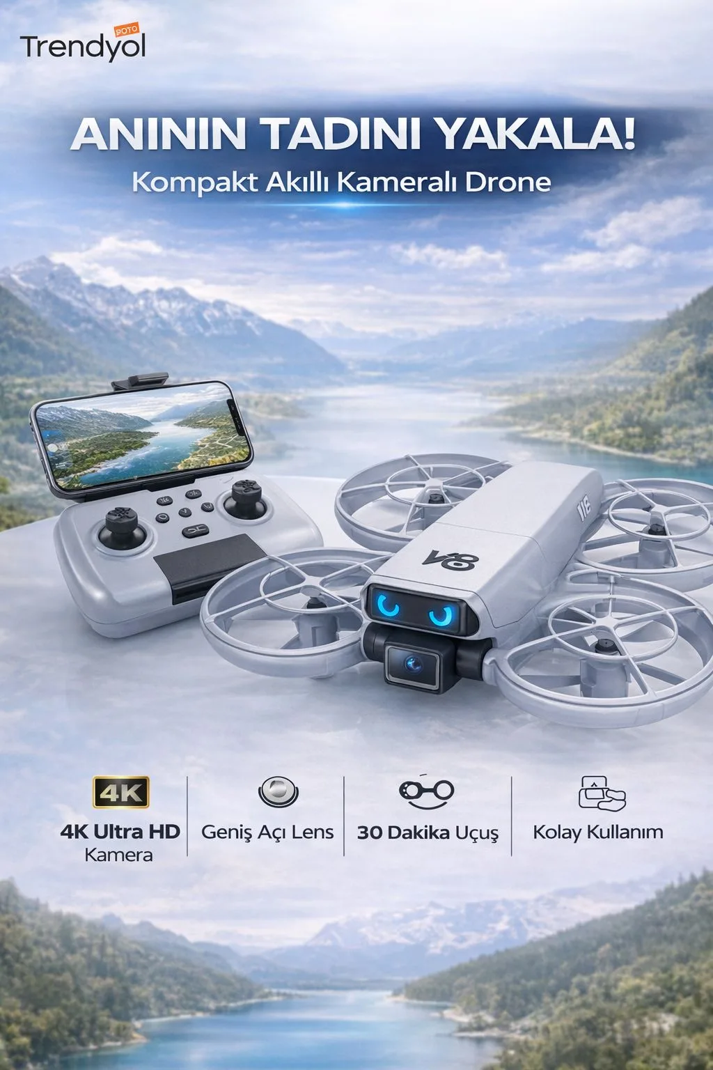 V8 Mini Drone – 4K Kamera, 30 Dakika Uçuş – ürün görseli 3