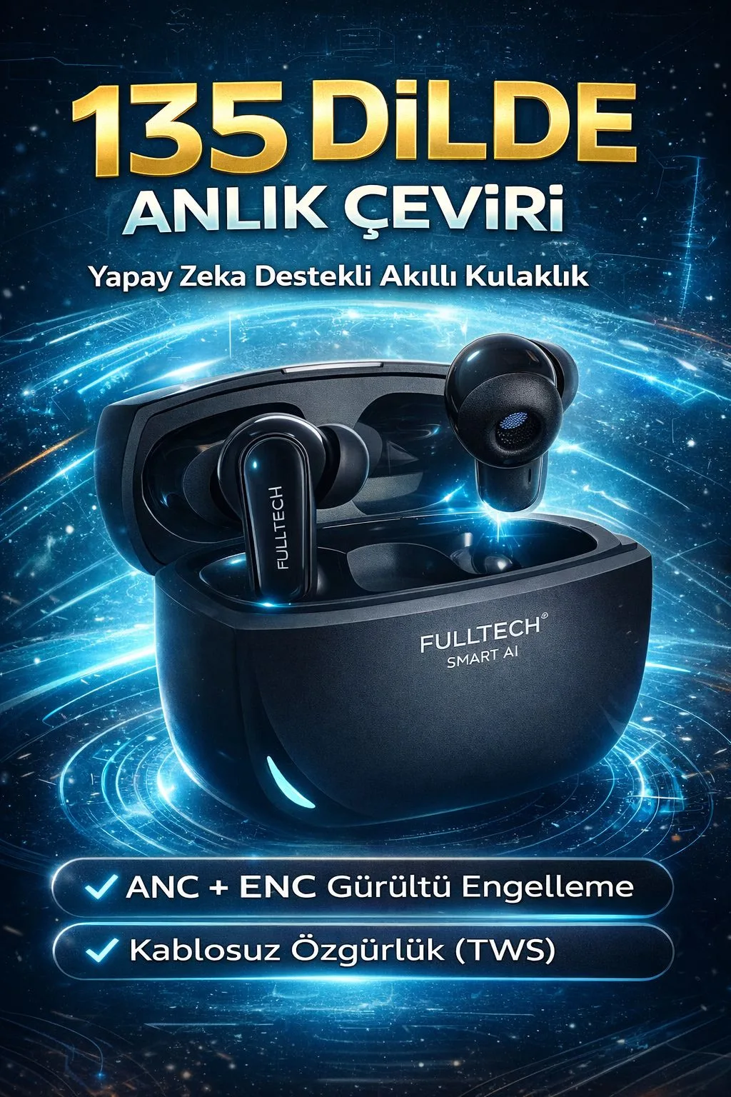 135 Dil AI Çeviri Kulaklığı – Bluetooth