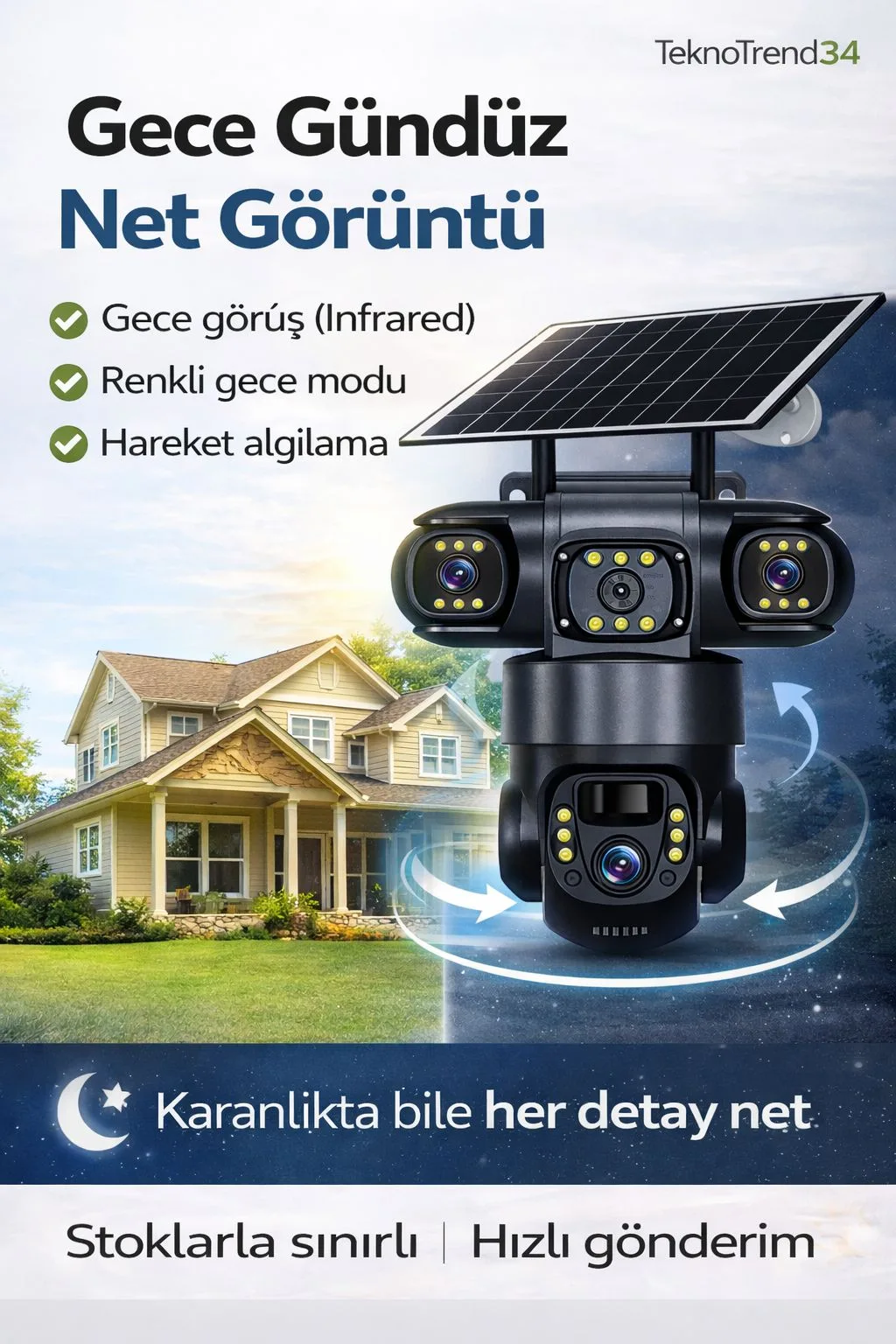 Solar Dış Mekân Güvenlik Kamerası – WiFi, 360° – ürün görseli 2