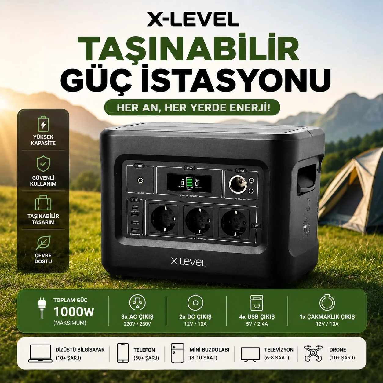 1024Wh LiFePO4 Taşınabilir Güç İstasyonu