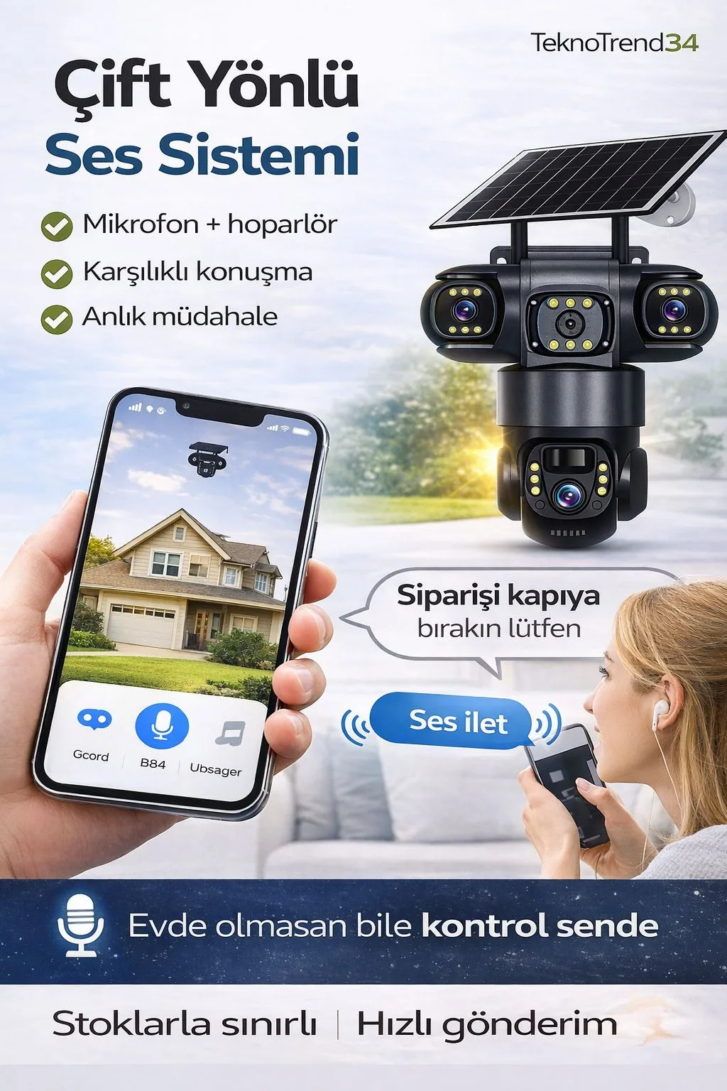 Solar Dış Mekân Güvenlik Kamerası – WiFi, 360° – ürün görseli 4