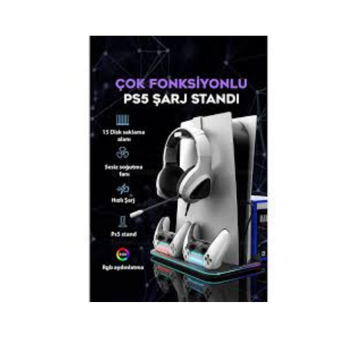 Bakeey PS5 Çok Fonksiyonlu Şarj Standı | Fanlı Soğutmalı, RGB Işıklı, DualSense Kol Şarj İstasyonu