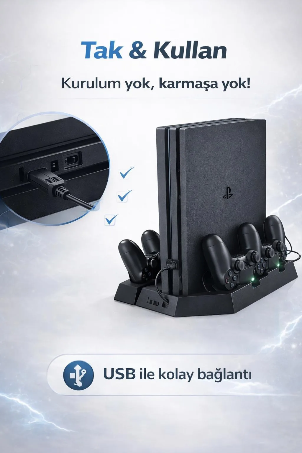 PS4 Dikey Stand ve Şarj İstasyonu – Slim/Pro Uyumlu – ürün görseli 2