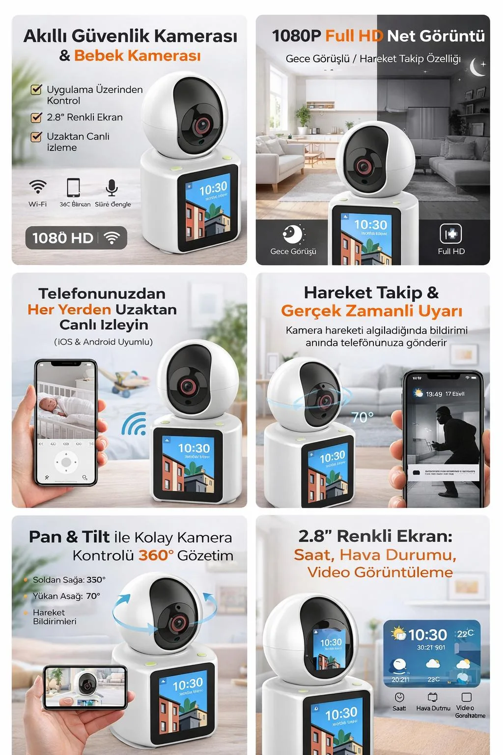 1080P Bebek ve Güvenlik Kamerası – 360° Hareket Takip – ürün görseli 5