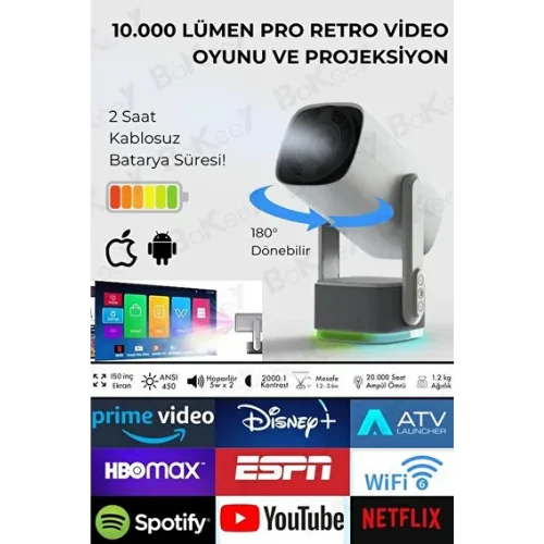 Bakeey Android Projeksiyon Cihazı – Full HD, 4K Destekli