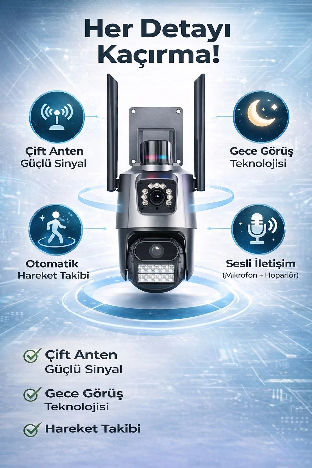 360° WiFi Güvenlik Kamerası – Gece Görüş, Hareket Takip – ürün görseli 8