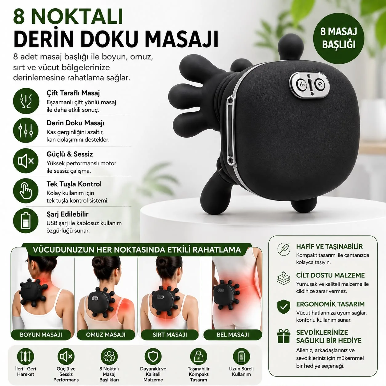 8 Noktalı Boyun ve Omuz Masaj Aleti – Çift Taraflı – ürün görseli 2
