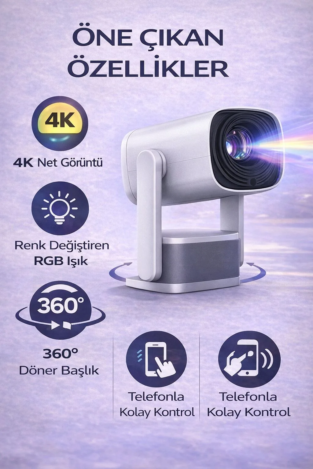 Şarjlı Mini Projeksiyon Cihazı – 4K Destekli – ürün görseli 2