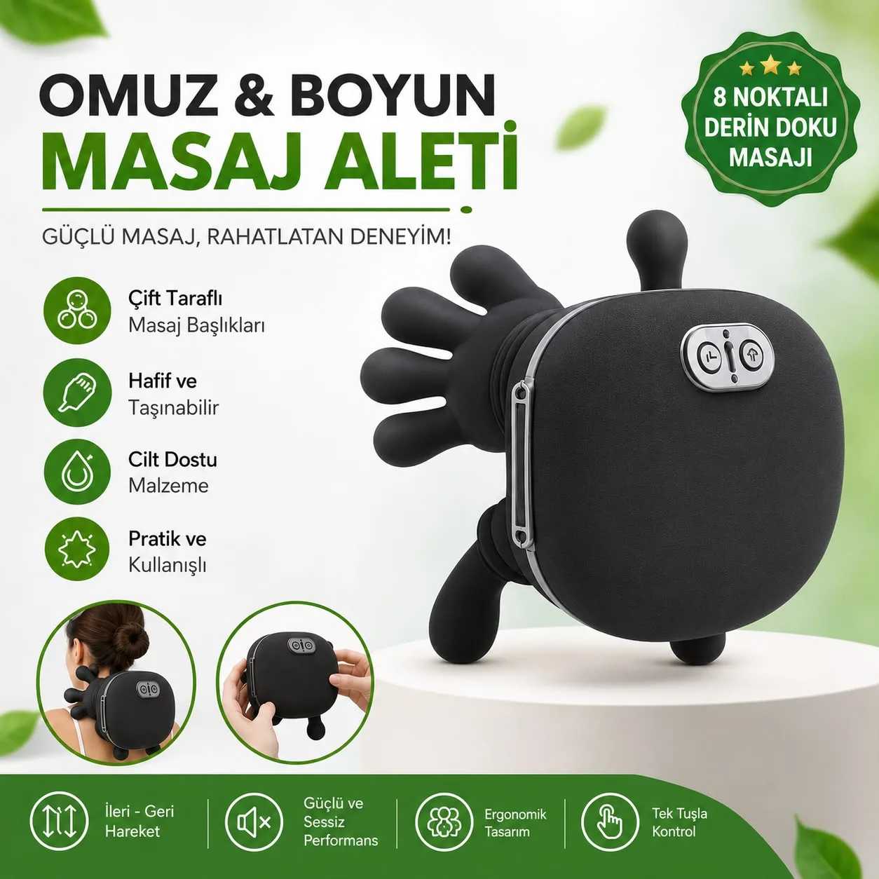 8 Noktalı Boyun ve Omuz Masaj Aleti – Çift Taraflı