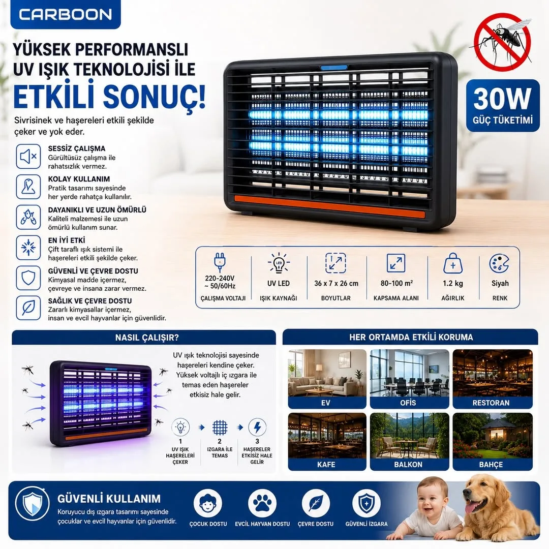 30W UV Elektrikli Sinek Öldürücü – Tuzak Lambası – ürün görseli 6