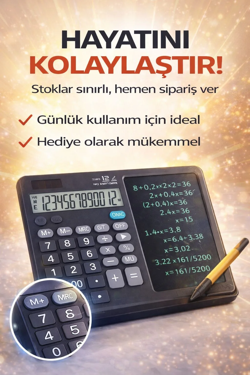 2’si 1 Arada Hesap Makinesi ve LCD Yazı Tableti – ürün görseli 6
