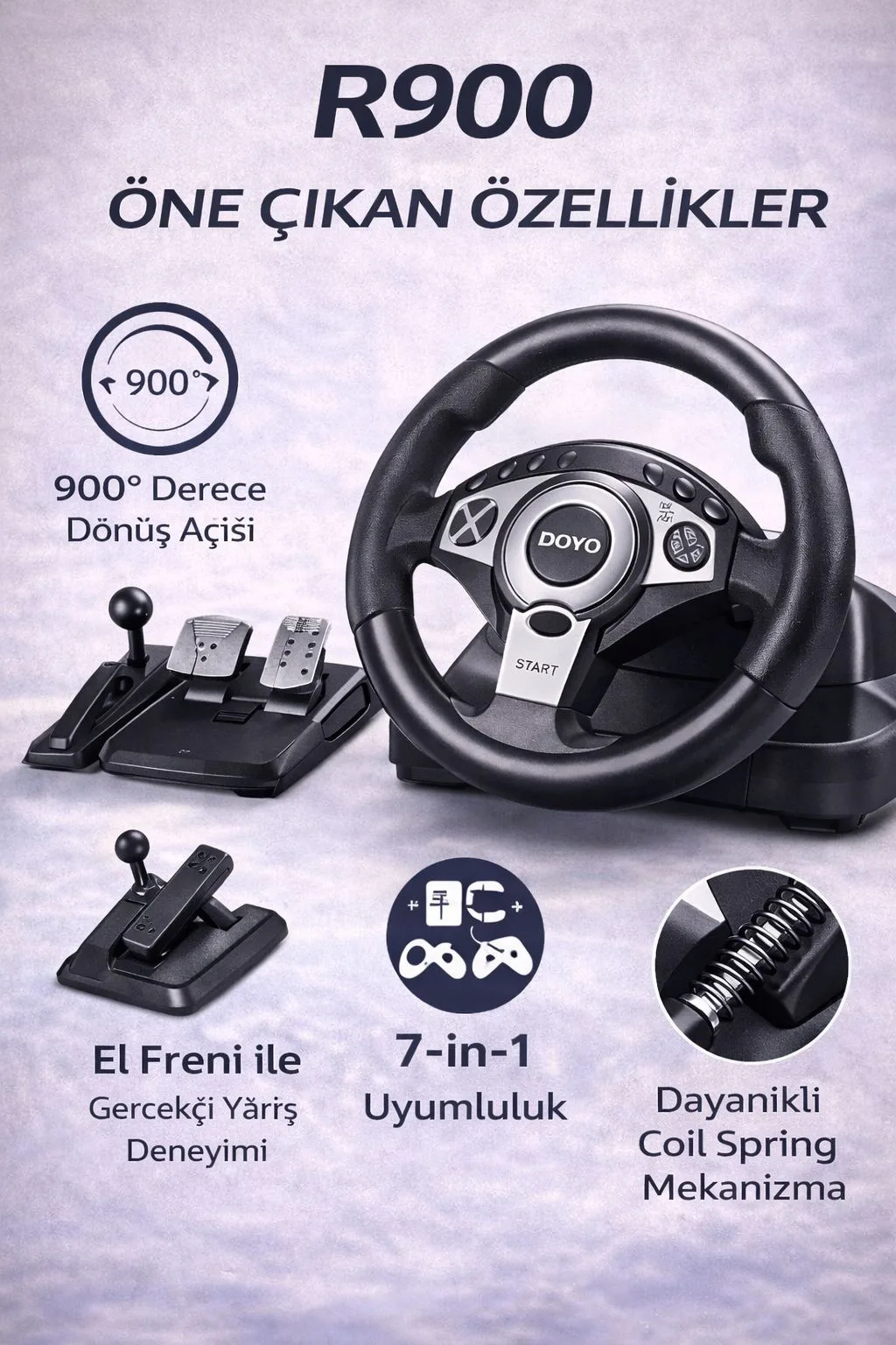 R900 Oyun Direksiyonu – 900°, Pedal ve Vites Seti – ürün görseli 4