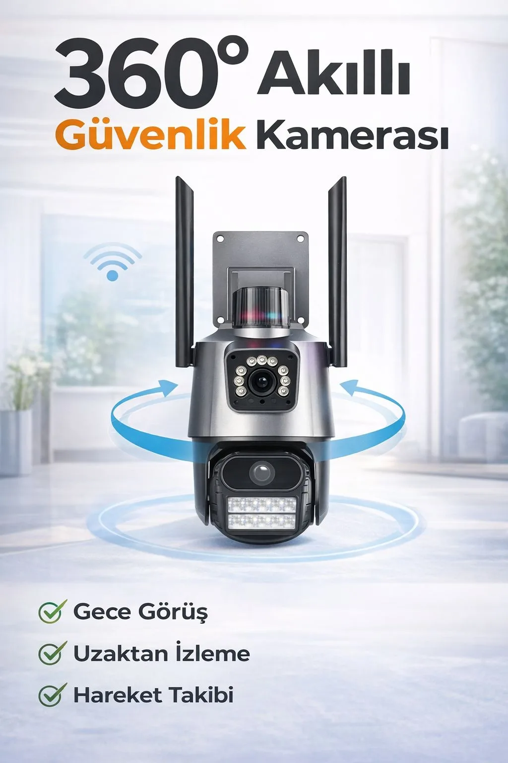 360° WiFi Güvenlik Kamerası – Gece Görüş, Hareket Takip